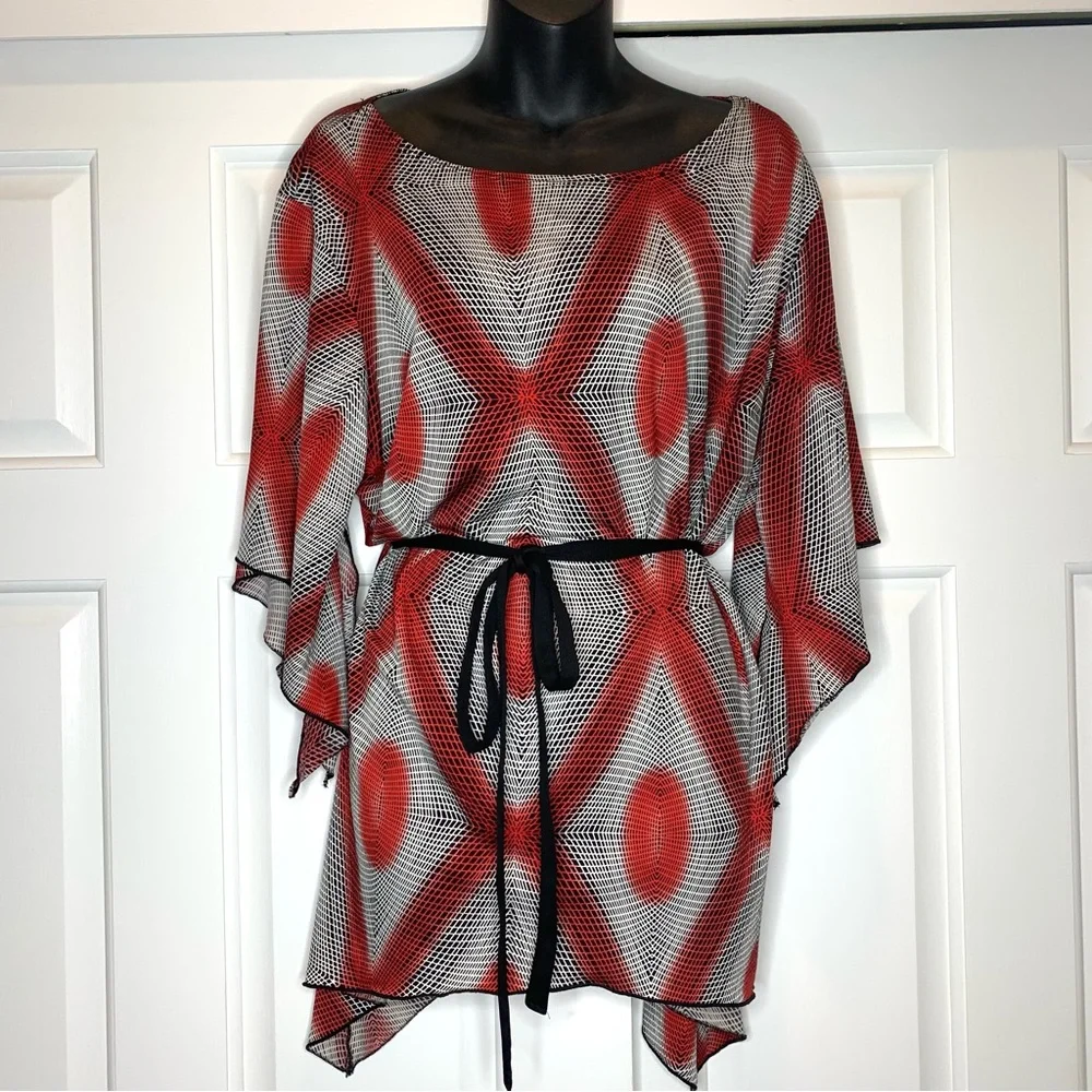 Vintage Caran blouse split bell sleeves and belt, plus size 2x /3x - Picture 1 of 8